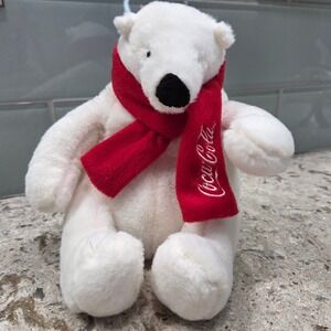 Coca Cola Polar Bear Plush Red Scarf Embroidered Logo 2014 Holiday Toy